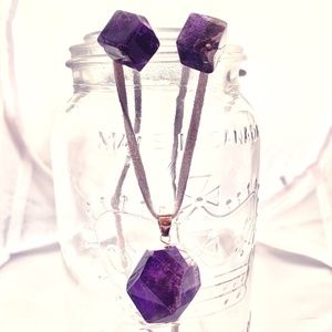 Chunky Purple Quartz Necklace + Earrings Set